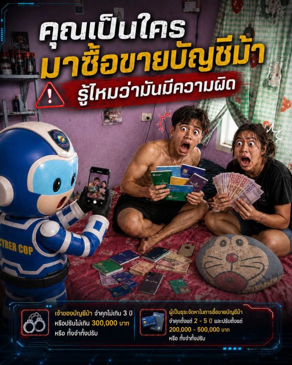 ตำรวจไซเบอร์เตือนภัย! ซื้อ-ขาย “บัญชีม้า” โทษหนักถึงติดคุก พร้อมพ่วงข้อหาฟอกเงิน